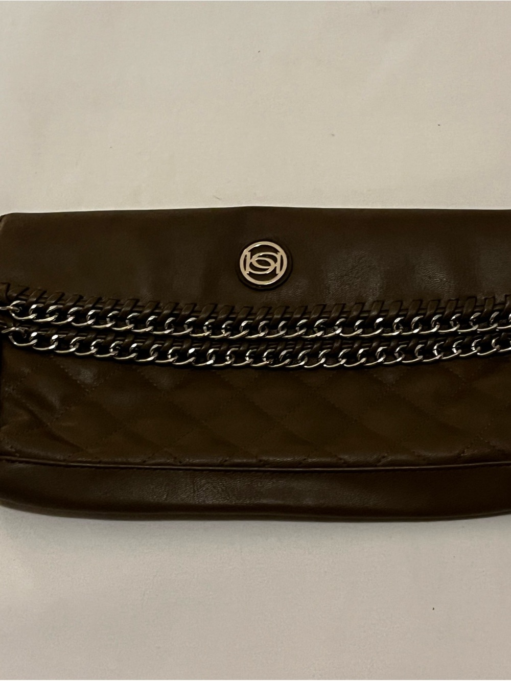 bebe Quilted Leather Chain-Trim Clutch - Brown